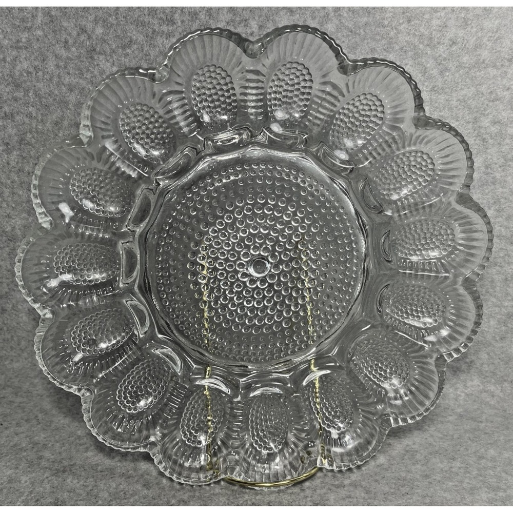 VTG Clear Glass Deviled Egg Plate 11" Hobnail Scalloped Edge Snack Tray Indiana?